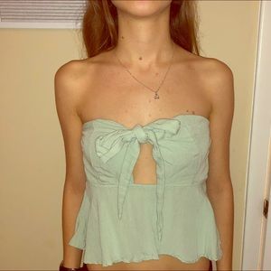 Mint Front Tie Crop Top